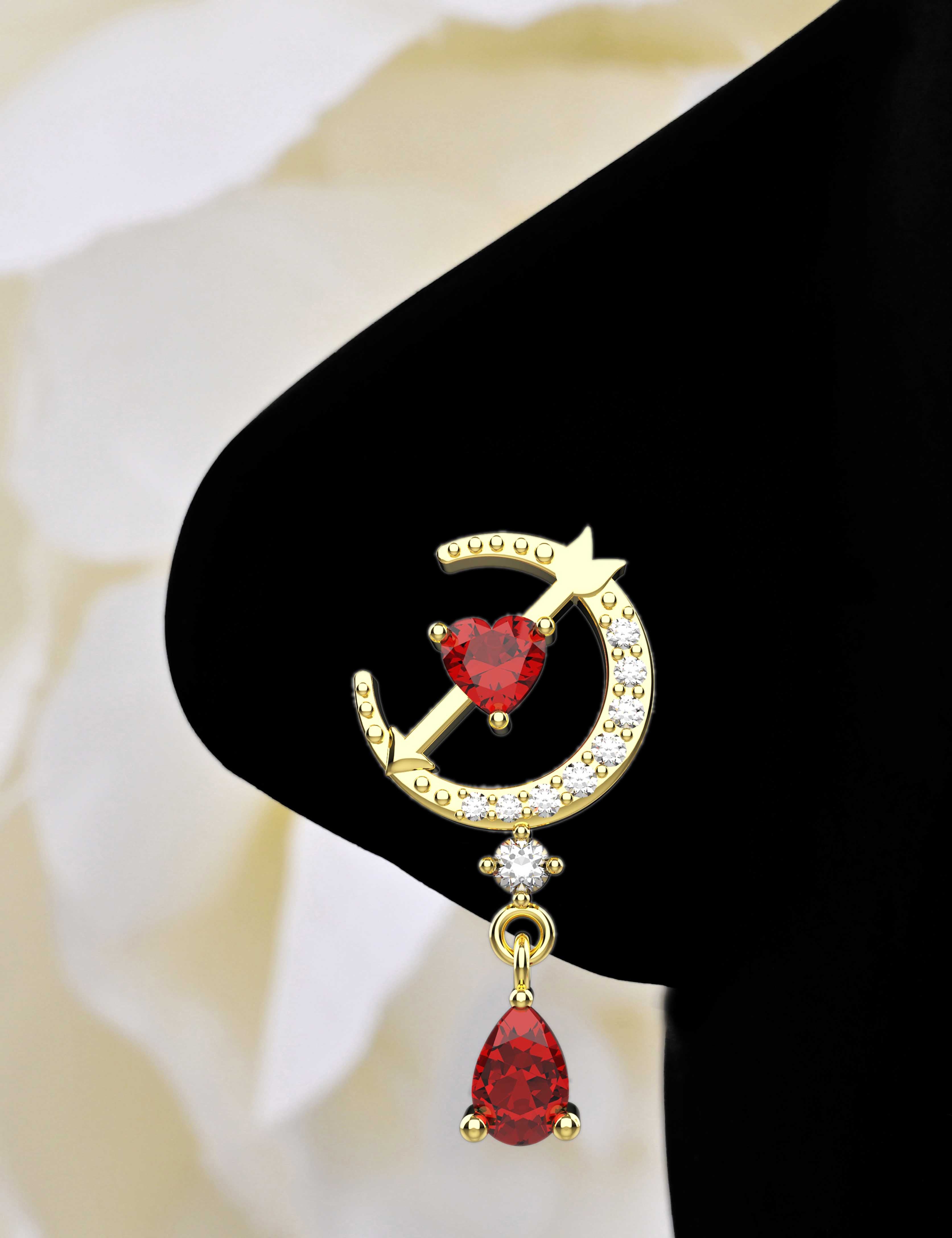 Crescent Moon Hanging Drop Nose Ring | Dangle Nose Pin Studs