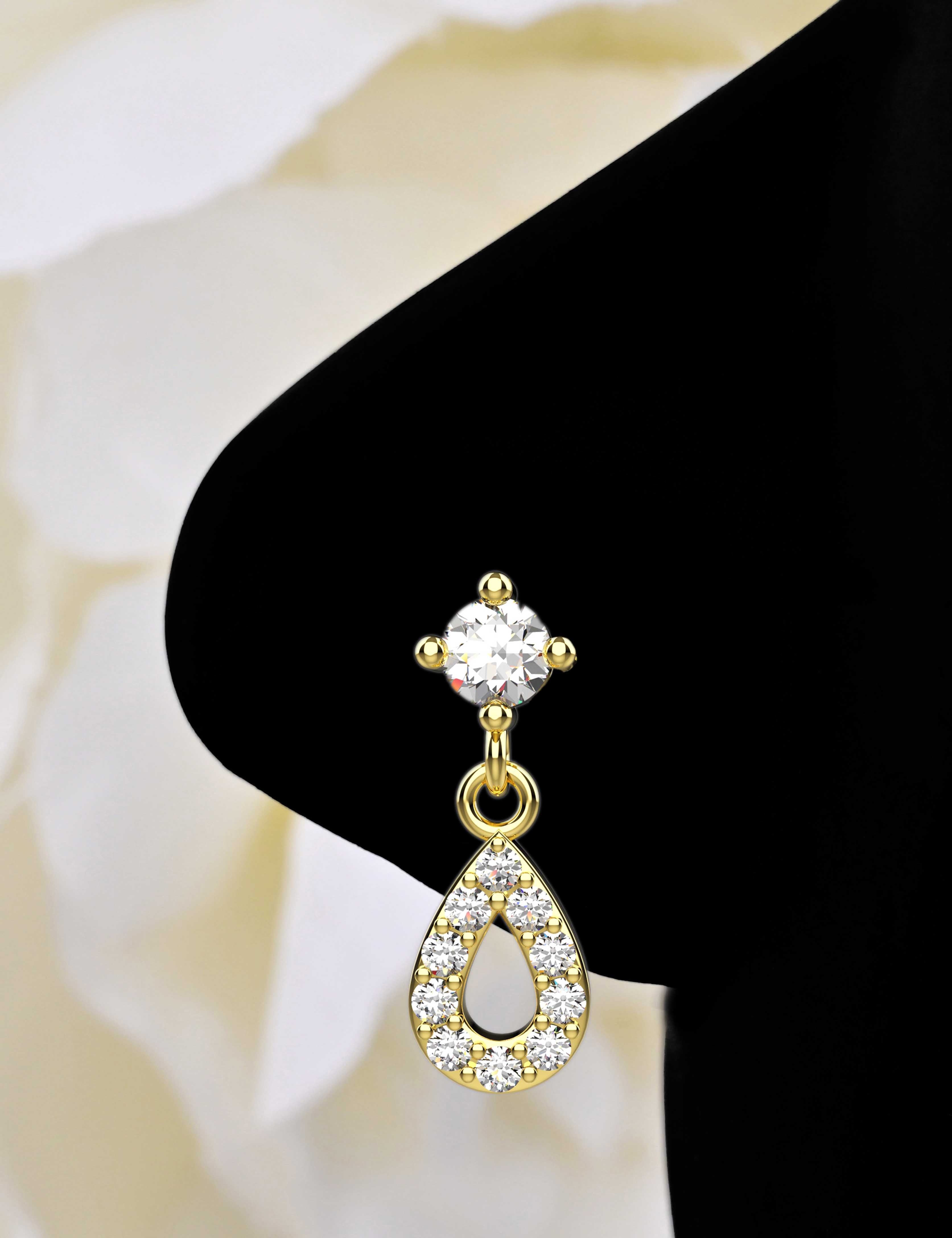 Cubic Zirconia Diamond Drop Nose Pin | Handmade Dangling Jewellery