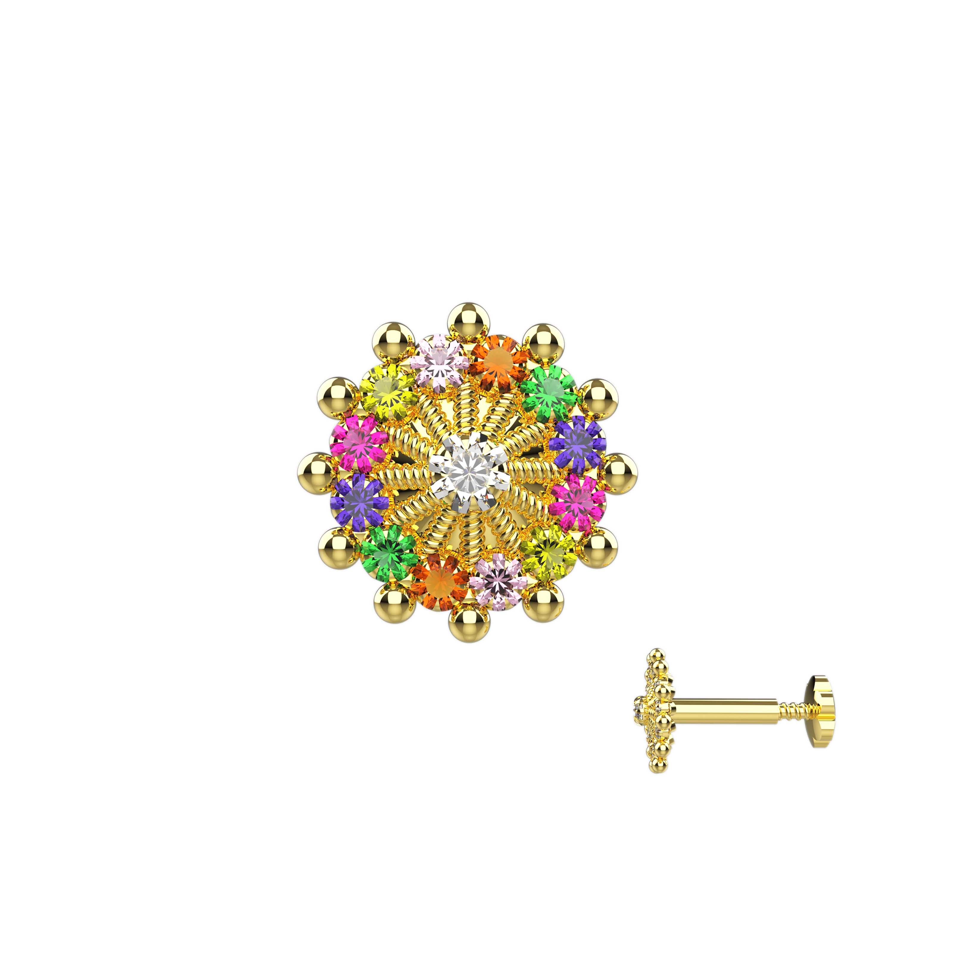 multicolor nose pin