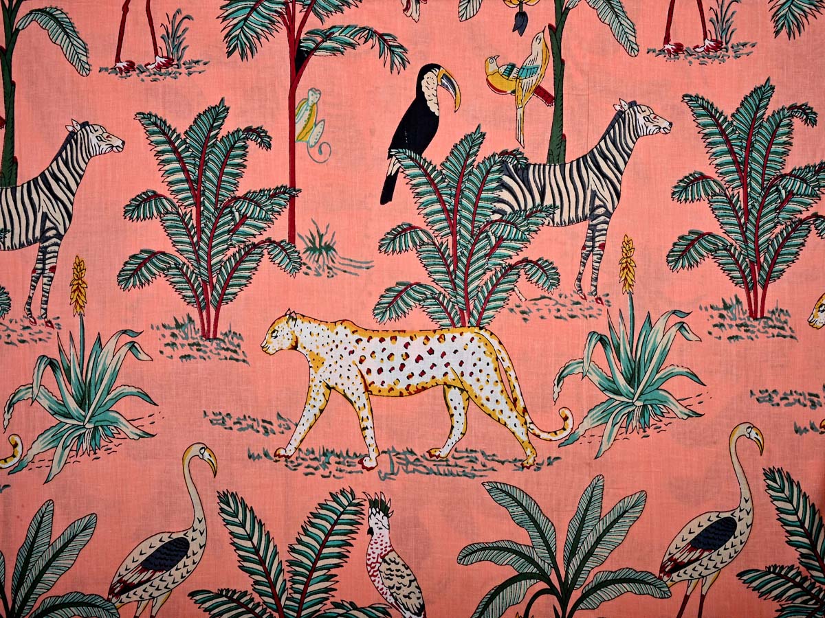 Peach leopard print cotton fabric