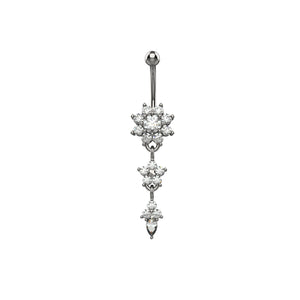Silver belly button ring with floral design
