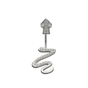 Silver snake belly button ring with arrow and curved design