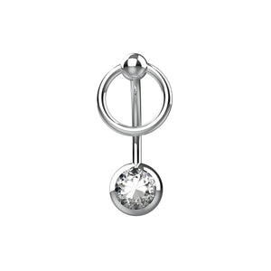 Silver belly button ring with a clear gemstone