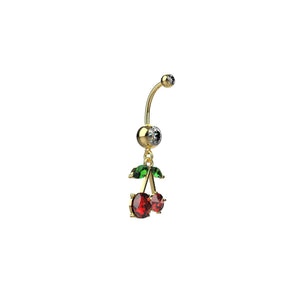 Gold belly ring with cherry and gemstone