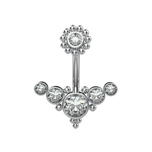 Silver belly rings with clear gemstones