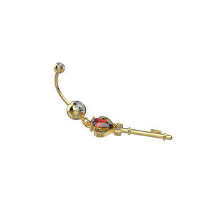 Gold crown key-shaped navel piercing jewelry with gemstones