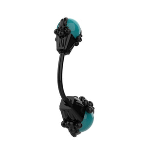 Navel ring with black and teal stones