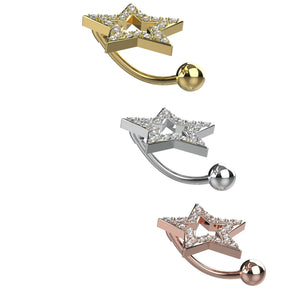 Reverse Three star-shaped belly buttons in gold, silver, and rose gold