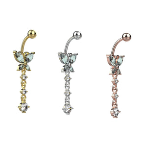 Three butterfly belly button rings with gemstones