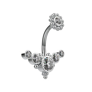 Silver belly button ring with clear gemstones