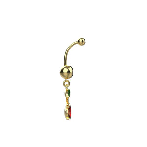 Gold cherry belly piercing ring with colored gemstones