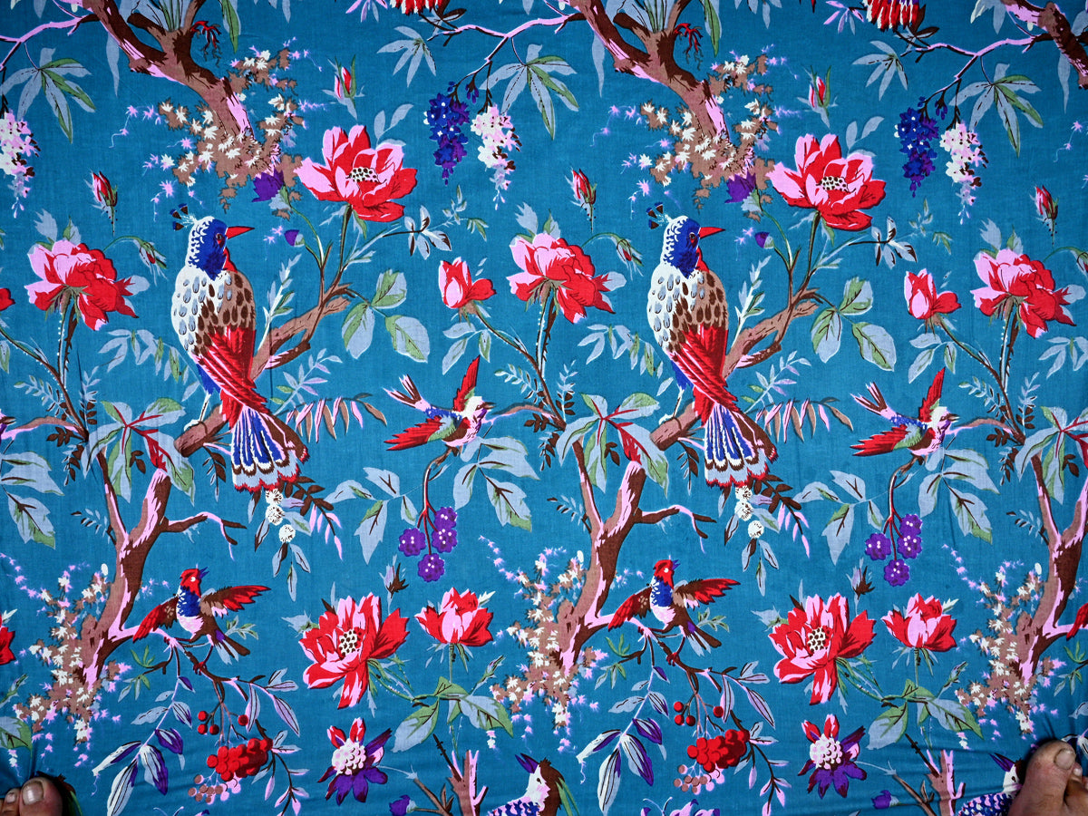 Blue Cotton with Birds Pattern – Pure & Fashionable Fabric
