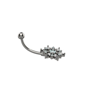Silver belly button ring with a sunflower shaped gemstone