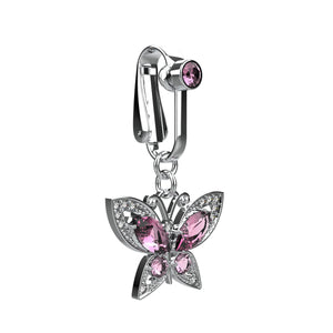 Butterfly silver clip on belly button ring