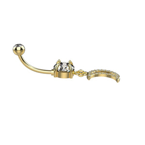 Gold belly button ring with crystal moon