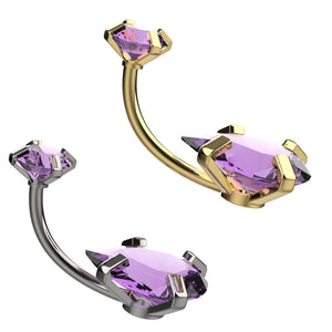 stylish belly ring with purple stone - purple stone belly piercing jewellery for women