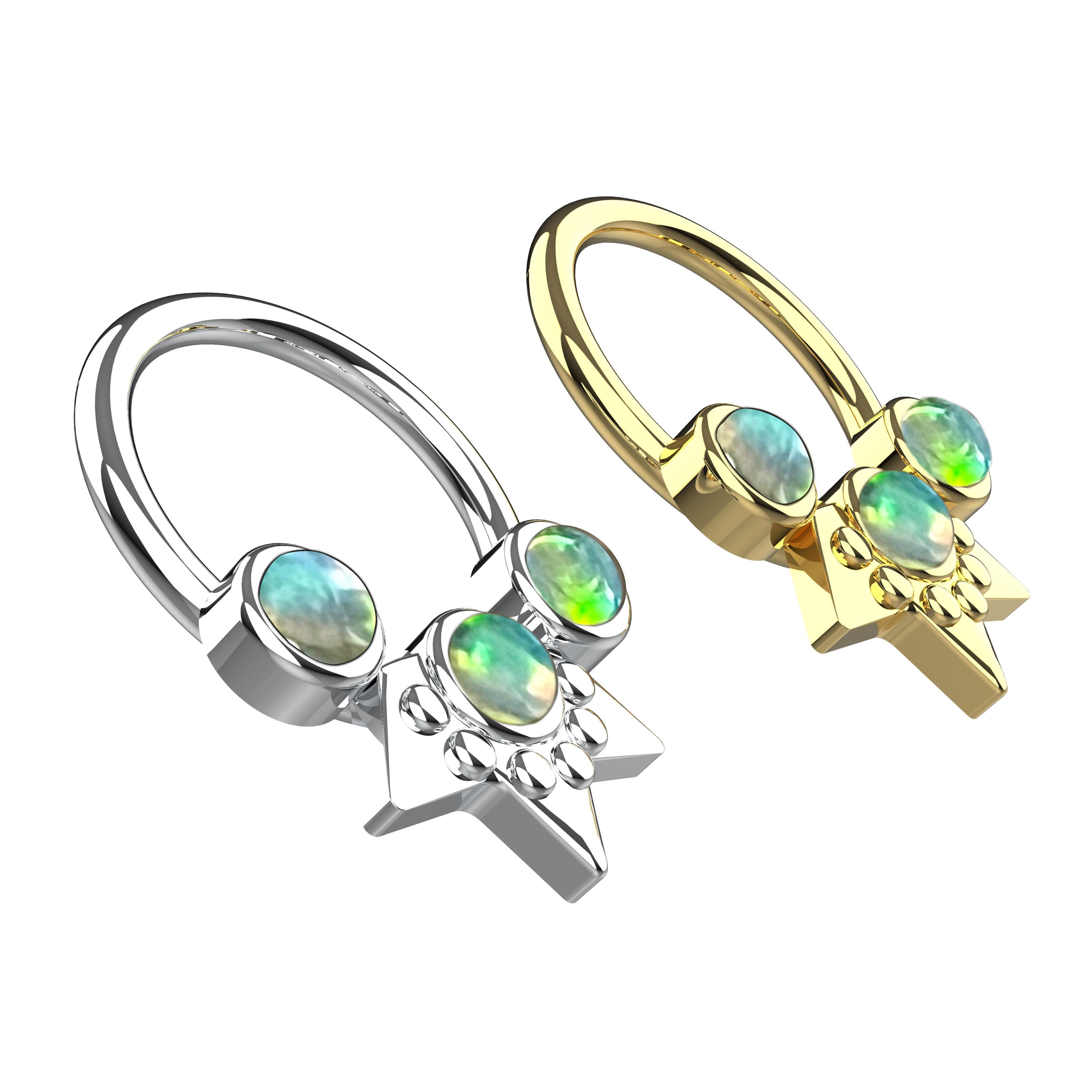 opal stone septum ring - indian tribal nose jewellery