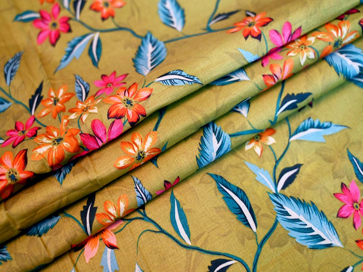 Olive green floral fabric