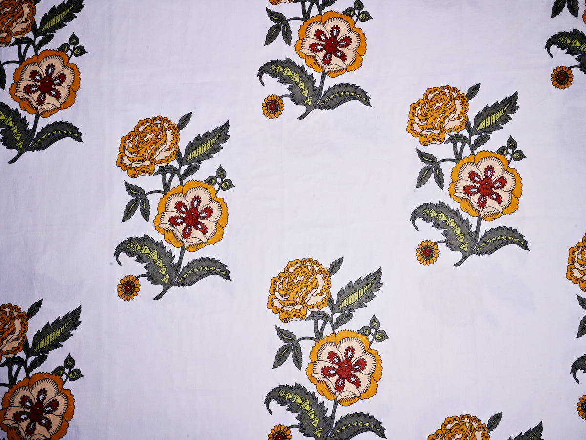 White cotton floral fabric