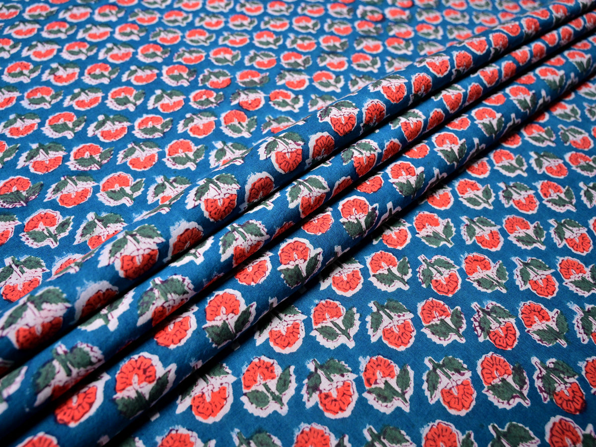 Red flower buti cotton fabric