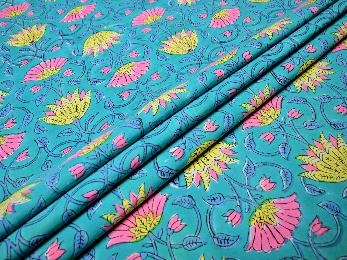 Pink lotus flower printed fabric