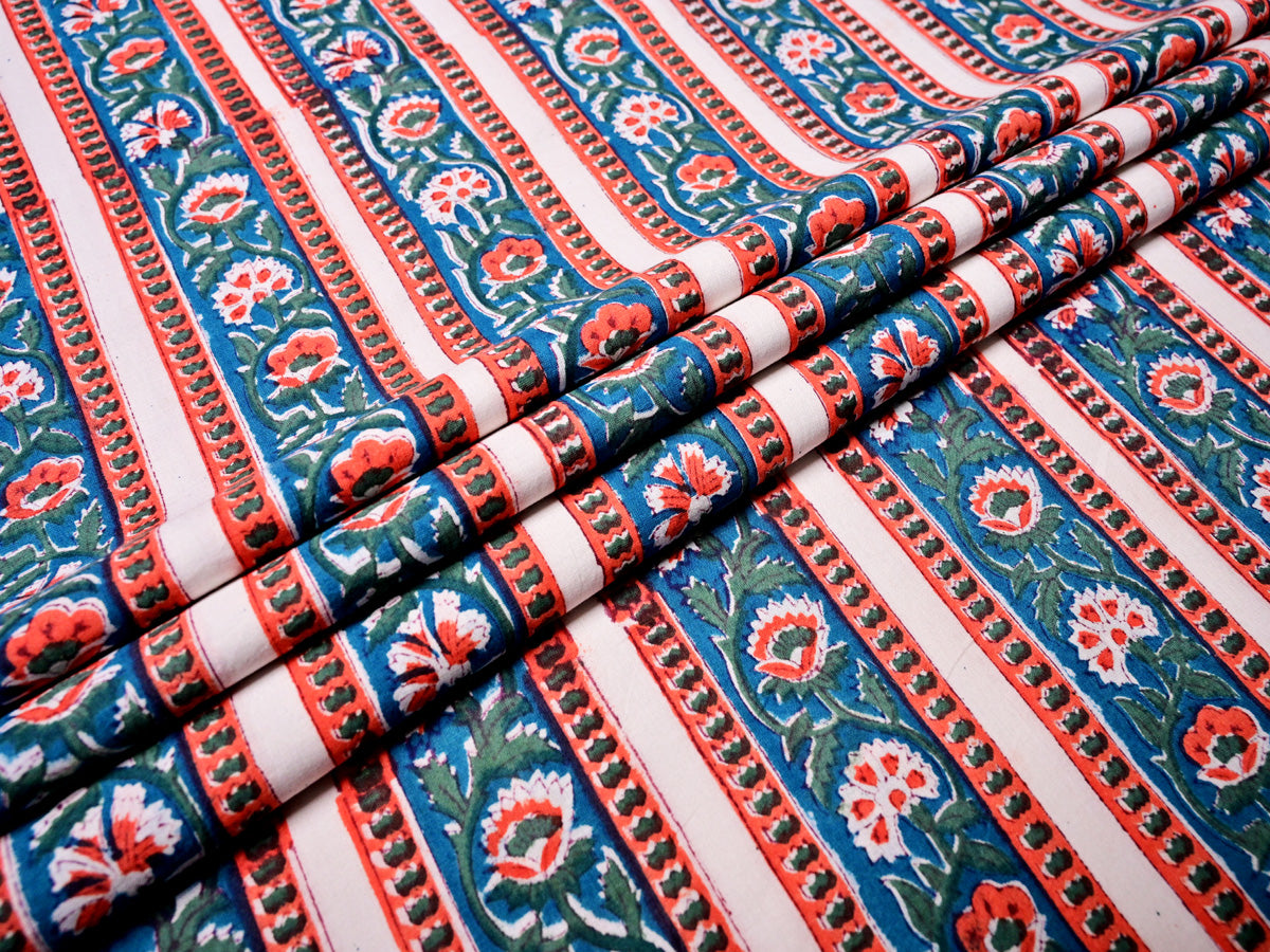 Floral border hand block print fabric