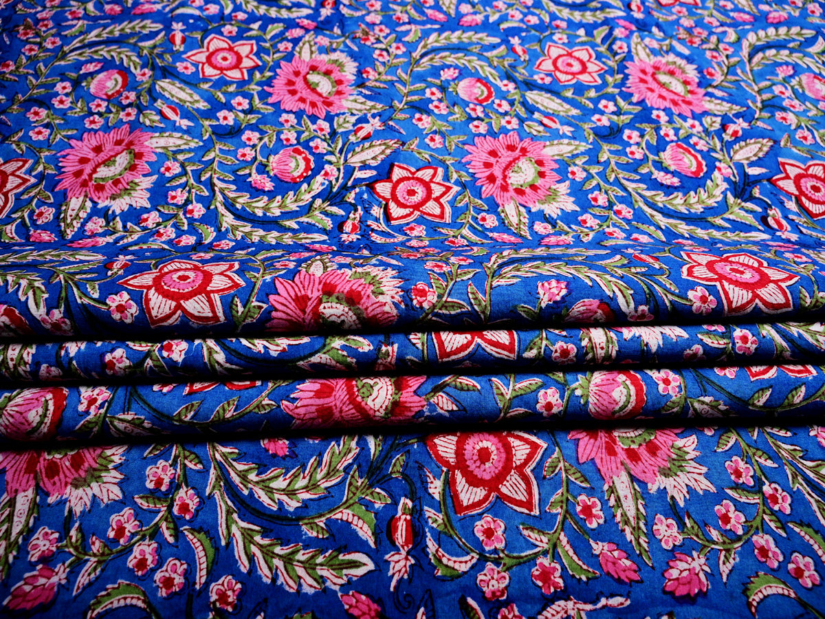 Pure Cotton Traditional Blue Fabric – Handmade in India