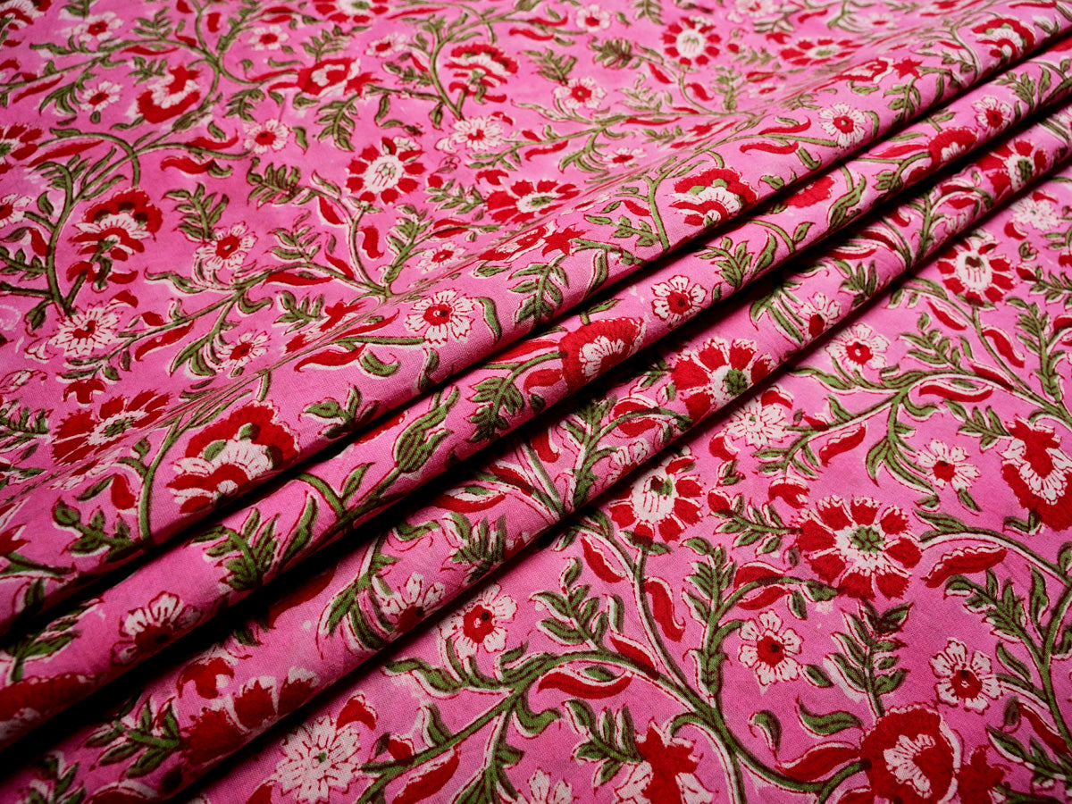 Beautiful Fabric With Pink Flower Prints - Frock Material