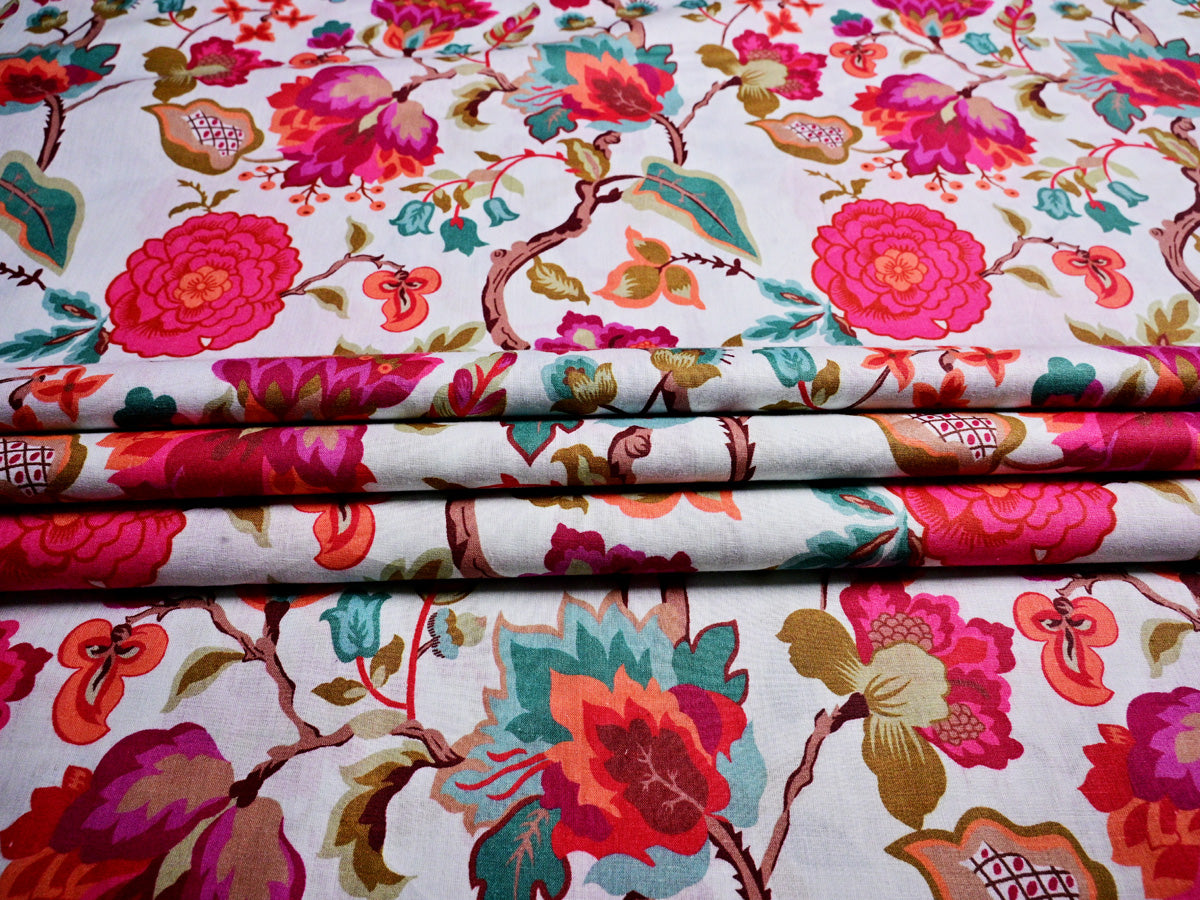 Pink Roses Print Cotton Fabric – Ideal for Gowns