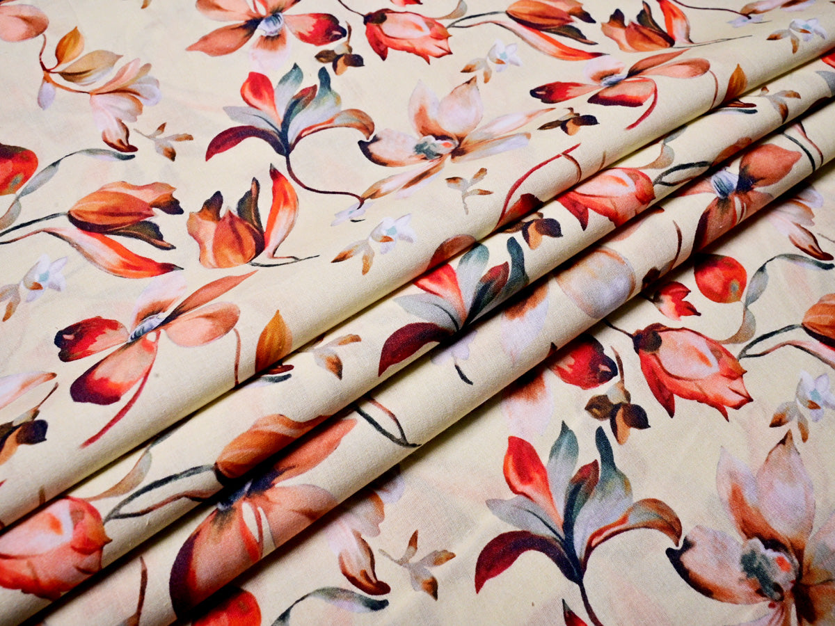 Cream Floral Cotton Fabric