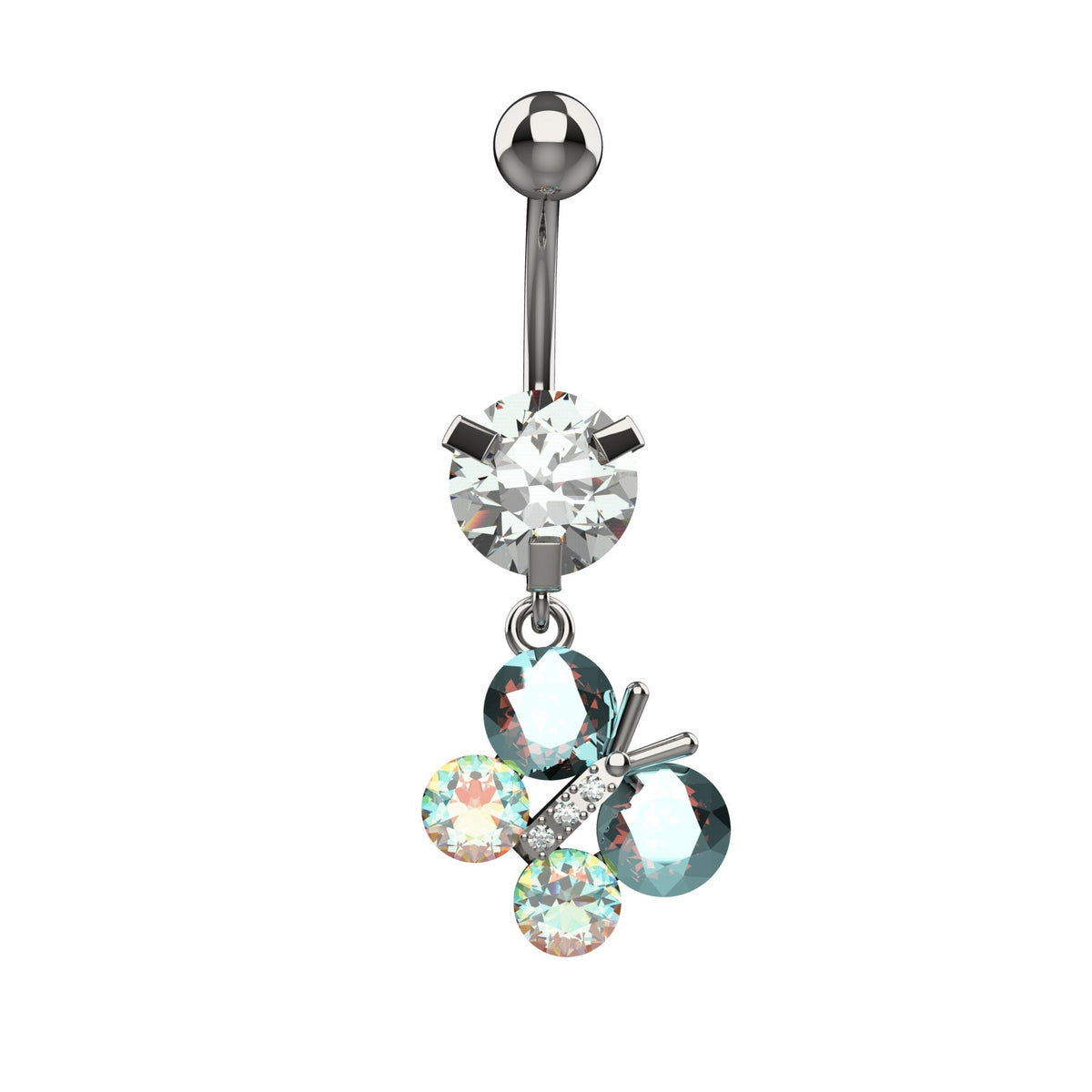 butterfly belly ring piercing - rainbow colored belly button jewellery - IndoLibas
