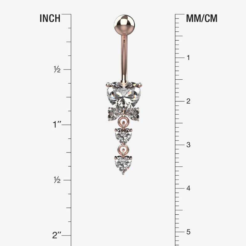Rose Gold Heart Belly Button Ring Piercing - Size Guide