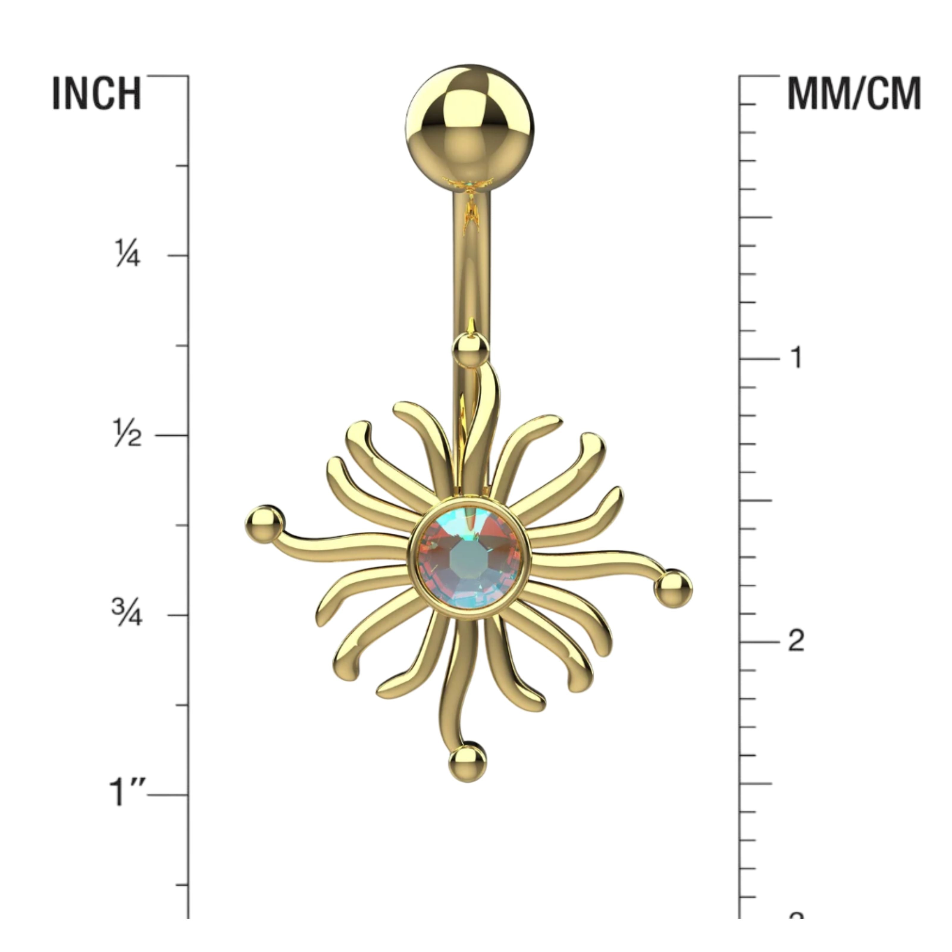 Sparkling Sun Belly Button Ring Piercing - Size Guide