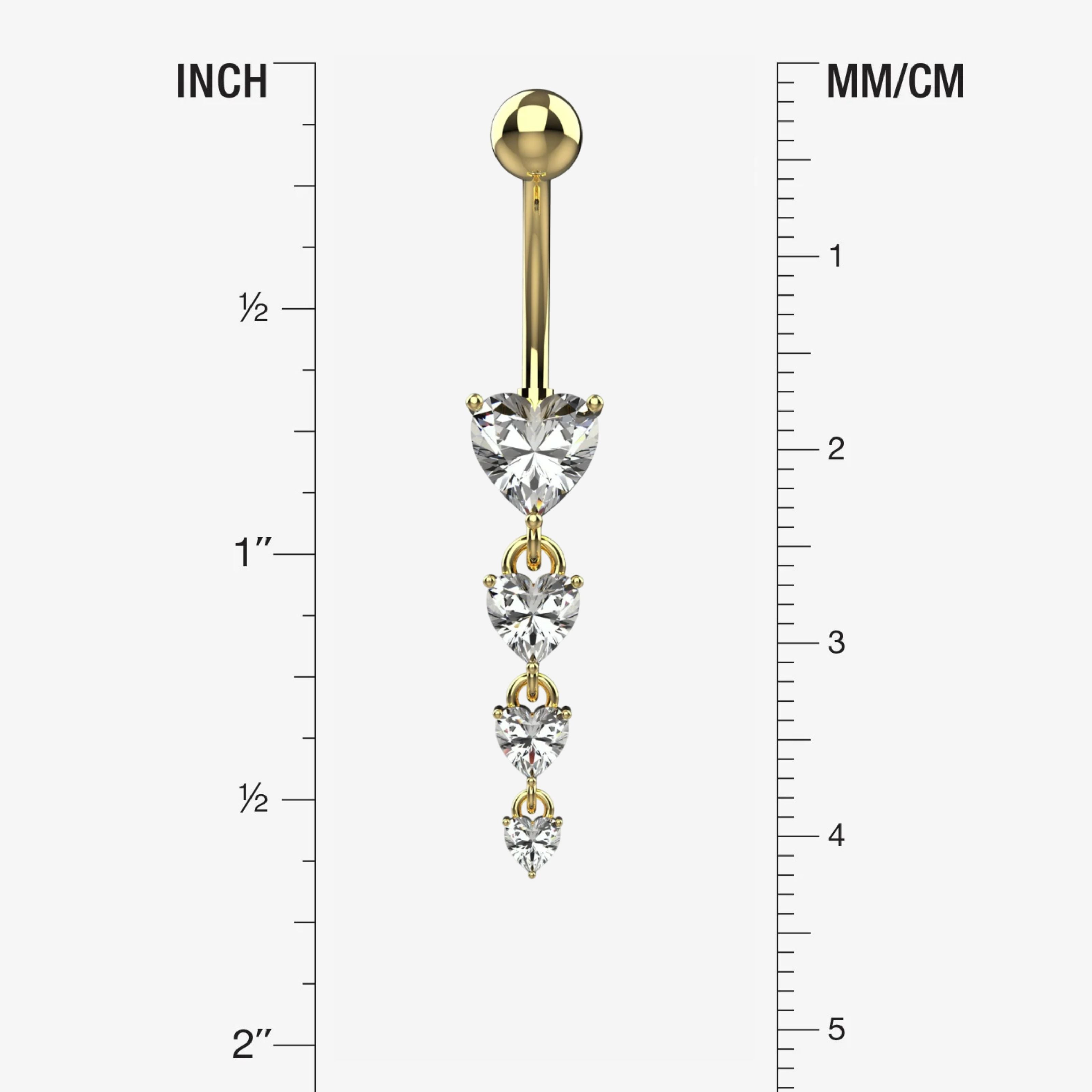 Heart Belly Button Ring Piercing - Size Guide
