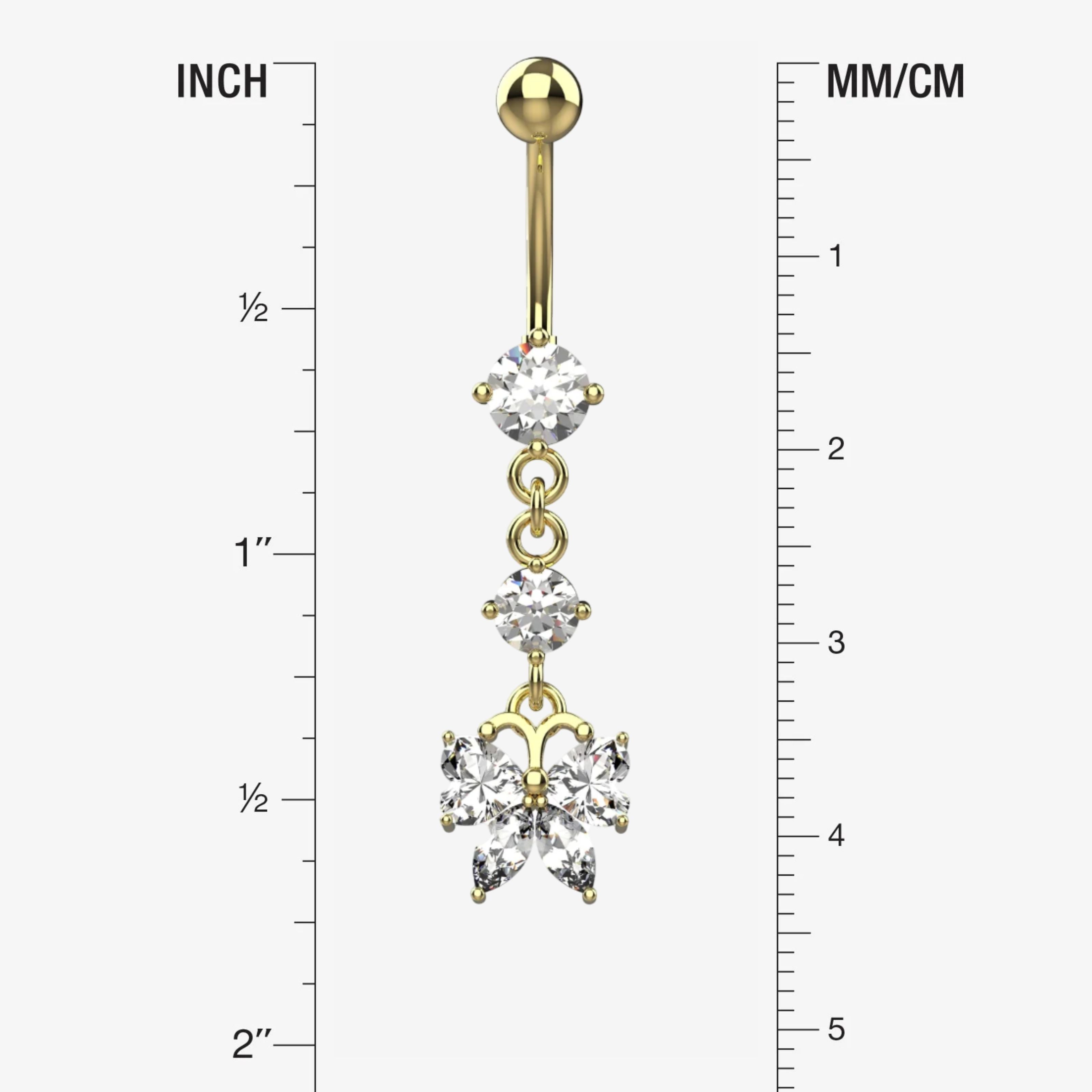 Dangling Navel Ring with Crystals - Size Guide