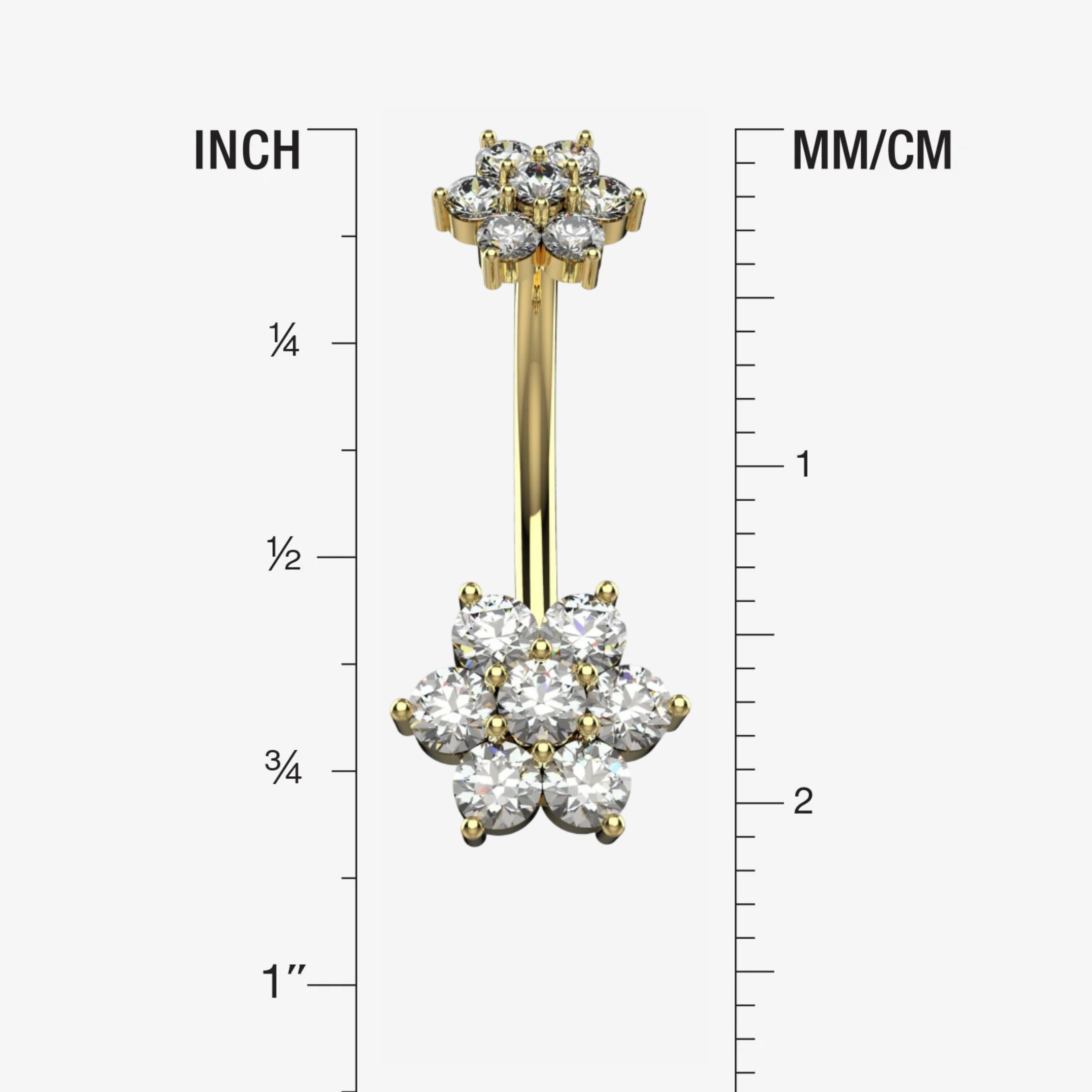 Gold Flower Belly Button Ring Piercing - Size Guide