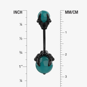 Teal belly button ring with black stainless steel metal