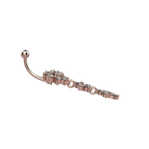 14G 10mm crystal belly ring with three cascading floral sections