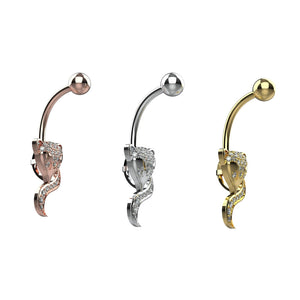 Animal inspired fox dangle belly button ring in Yellow Gold finish