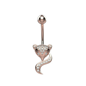 Fox shaped crystal belly ring with 10mm curved stainless steel bar