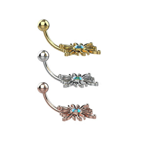 14G 10mm stainless steel crystal belly ring with sun motif