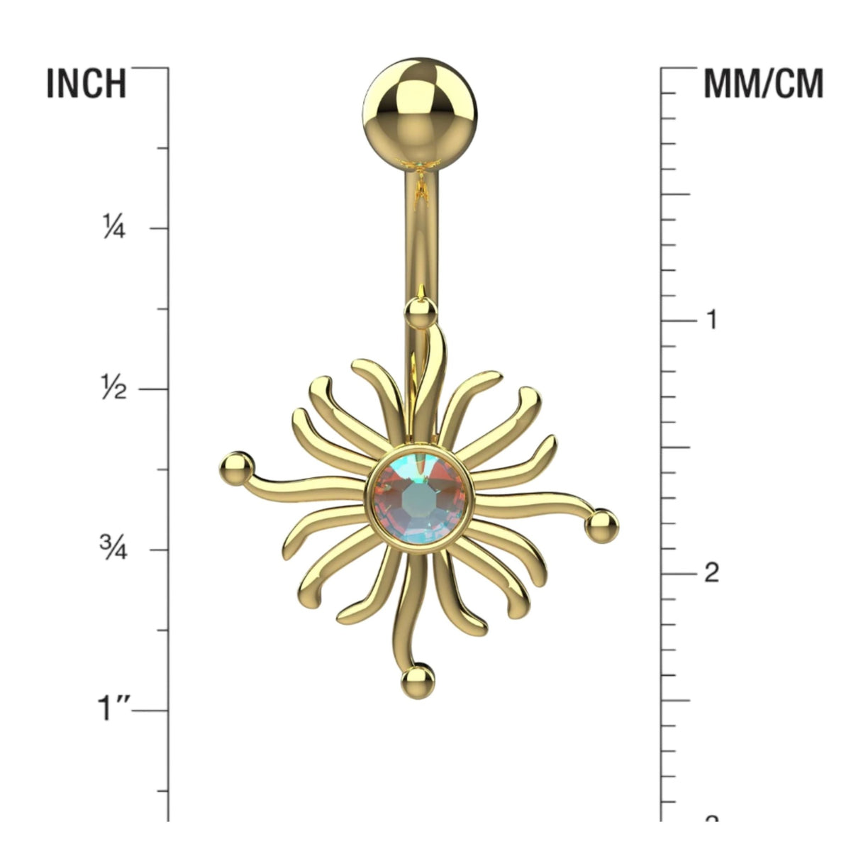 Gold Belly Button Ring - Sparkling Sun Belly Rings - IndoLibas