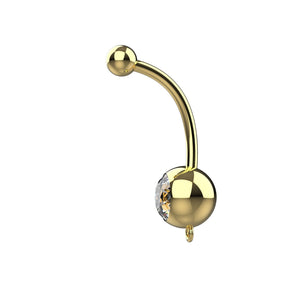 Plain gold-tone top ball on 14G curved stainless steel bar
