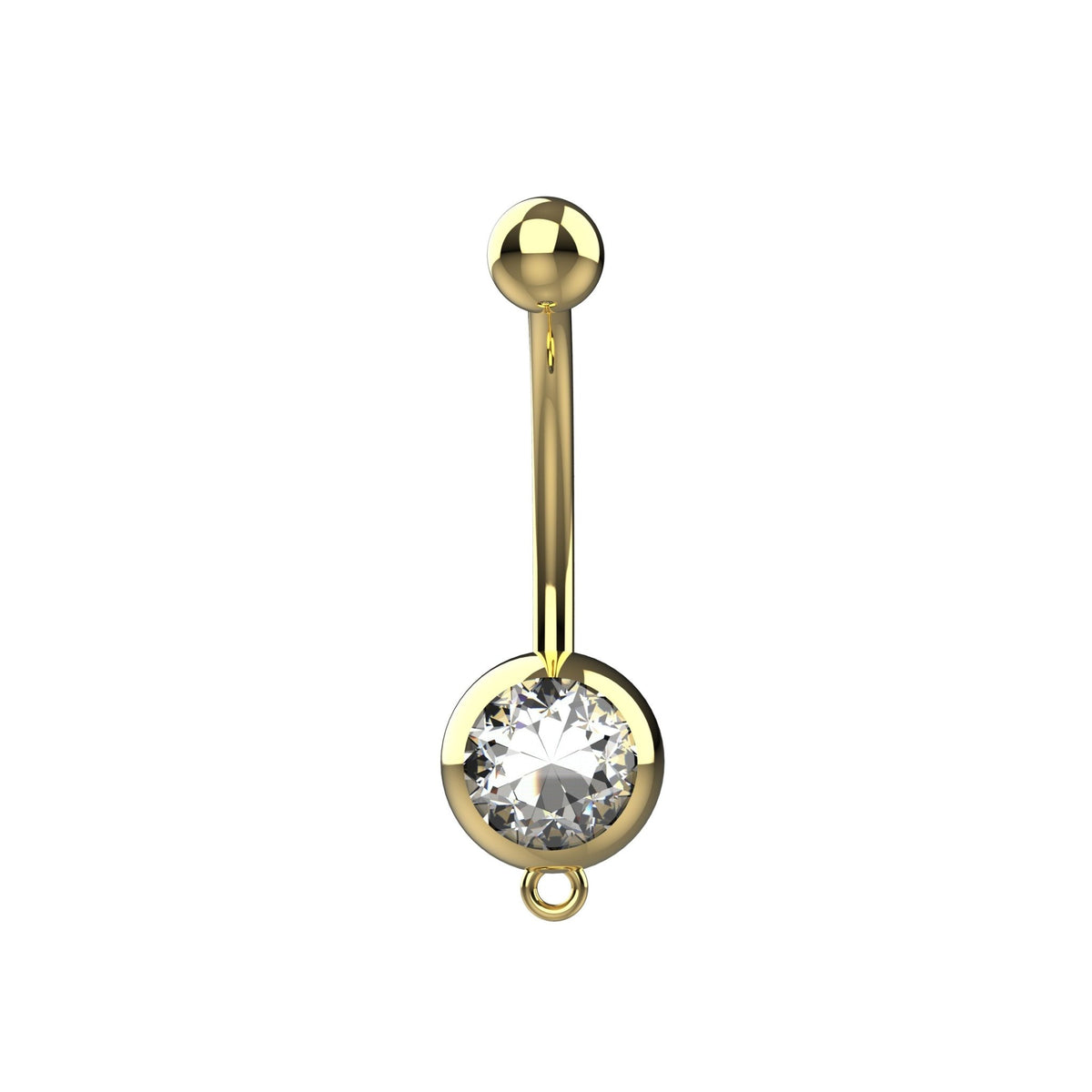 14G clear CZ bezel belly button ring with open charm loop