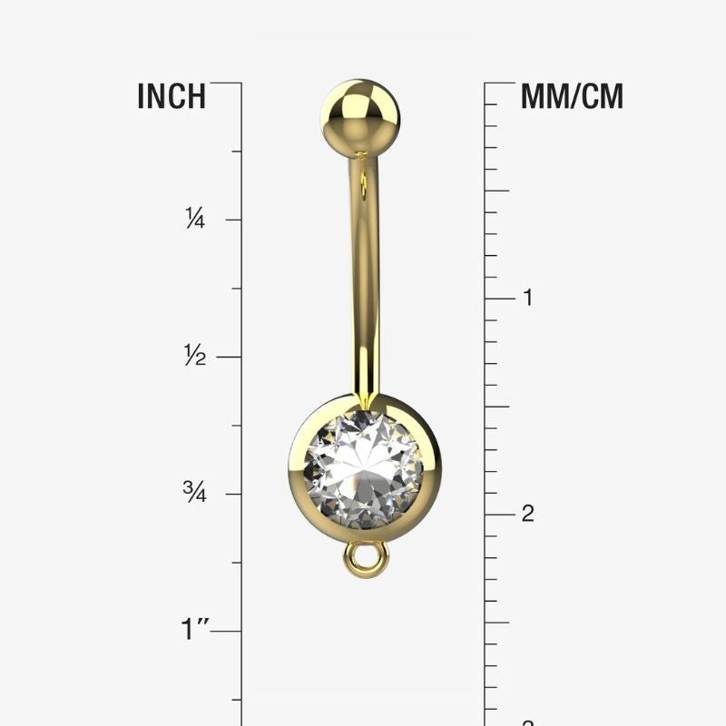 Large round clear CZ crystal in smooth gold-tone metal bezel