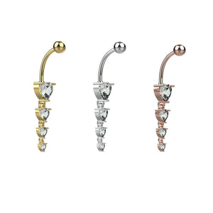 14G 10mm heart crystal dangle belly button ring with metal settings