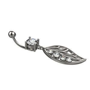 INDOLIBAS dangling CZ leaf belly ring with four side crystals
