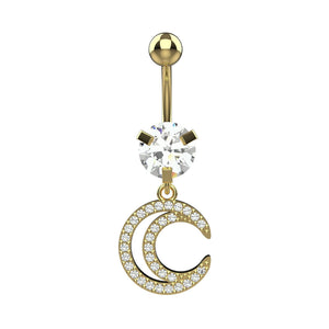Close detail of small clear CZ stones paving both crescent moons