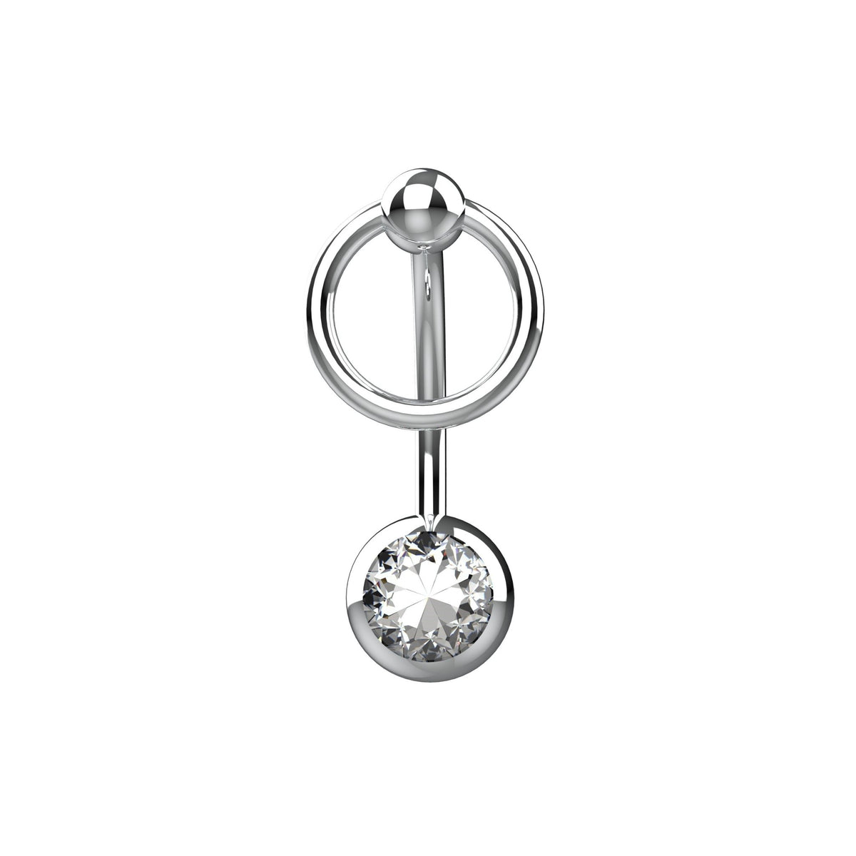 14G clear CZ O-ring bezel belly button ring in Silver