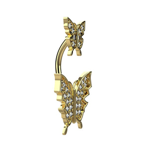 INDOLIBAS titanium 14G 10mm double butterfly clear CZ belly ring